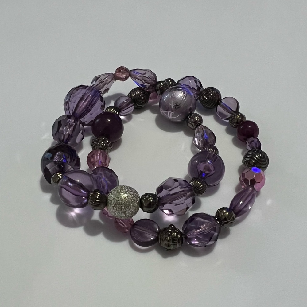 Set of 2 Purple Bead Bracelets